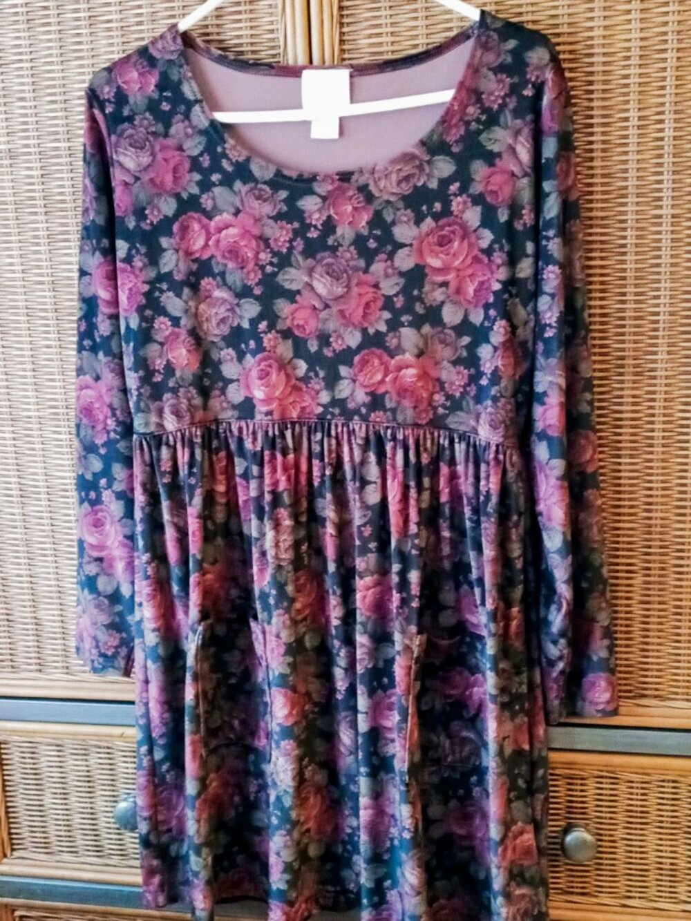 Vintage Moda INTL (Victoria's Secret) Velvet Babydoll Black Floral Tunic Dress M - Picture 2 of 13